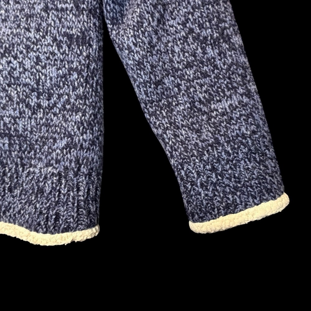 LL Bean Womens Ragg Wool Sherpa Lined Cardigan Jacket Size Medium Blue Cream - Picture 11 of 16